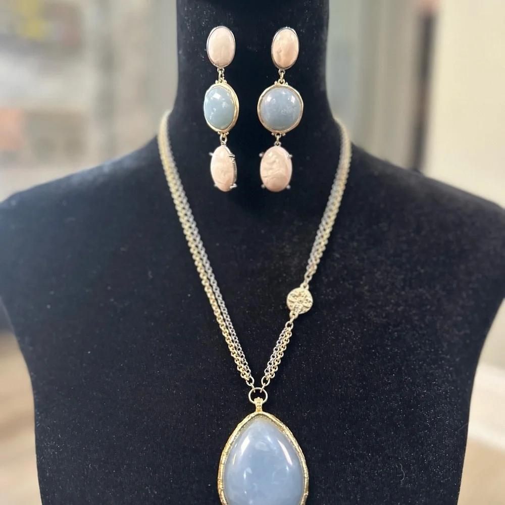 Chico's Light Blue Necklace with Pendant and Chain with Earrings - Picture 3 of 3